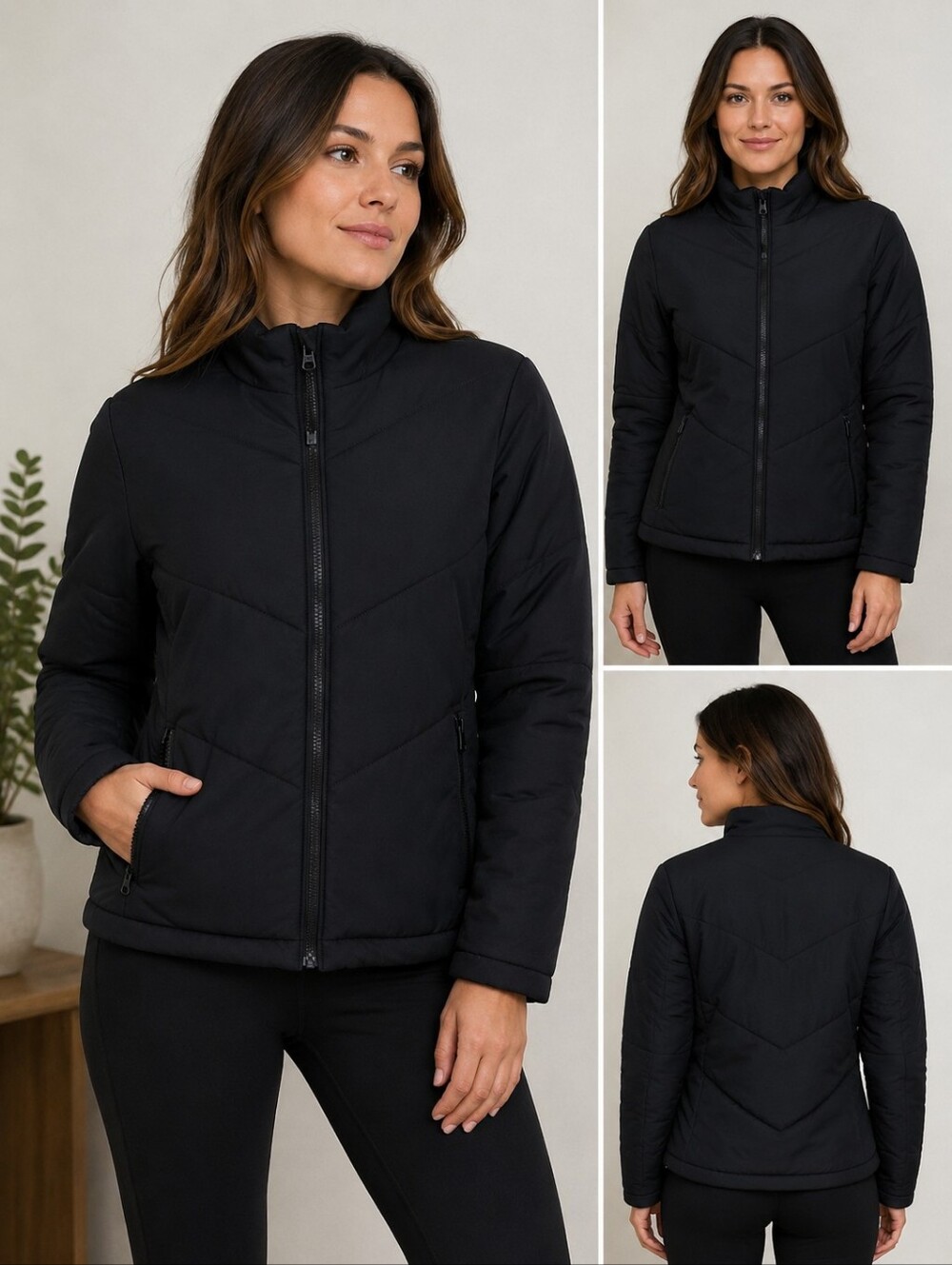 Three Dots Black Quilted Jacket